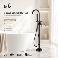 Robinet de baignoire autoportant moderne en laiton massif, double poignée, avec douchette pluie pour hôtels et villas, robinetterie de salle de bain personnalisable
