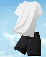 Ensemble T-shirt et short pour homme à manches courtes imprimé, séchage rapide, col rond, taille à cordon, tissu respirant en nylon et élasthanne, vêtements décontractés