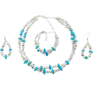 Conjunto de turquesa Perla natural y turquesa Premium Match S925 Joyería de plata Diseño original Hecho a mano - Product Image 1