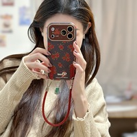 Étui de téléphone de luxe en PU motif floral rose rouge style Ins tendance pour iPhone 18 Pro 17 Air 16 15 14 Plus 12 11 avec dragonne