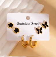 Pendientes de Acero Inoxidable con Forma de Trébol de Cuatro Hojas y Flor de Cinco Pétalos, Joyería de Oreja con Mariposa Dorada, Antidesvanecimiento, a la Moda