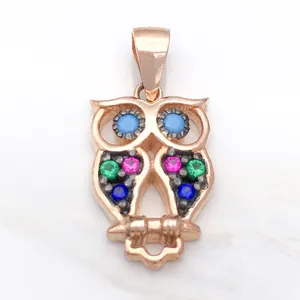 Newest Popular 925 Sterling Silver Pendants 3A Cubic Zirconia Rose Gold Plated Owl Druzy Pendant