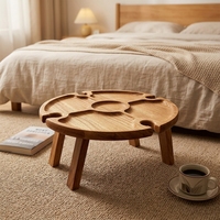 Table pliante en bois écologique moderne YOZON avec plateau central amovible et porte-verre pour le camping
