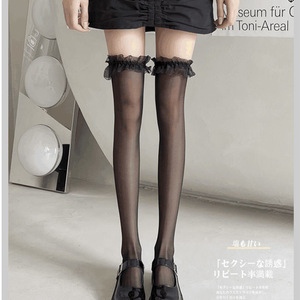 Fishnet <b>Stockings</b> With Bow Ultra Thin 0D Transparent Women's Over The Knee Socks For Nightclub Club Wear - Product Image 2