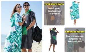 Toalha de praia com capuz de microfibra personalizada, roupão de surf, toalha de troca para adultos