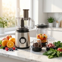Robot culinaire en acier inoxydable 800W à 3 vitesses, mixeur avec bol en polycarbonate de 1,6L, presse-agrumes, hachoir à viande