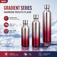 Bouteille d'eau en acier inoxydable à dégradé de couleur avec logo personnalisé 500 ml, conforme aux normes FDA/LFGB, goulot étroit, thermos isolé, bouteille de sport