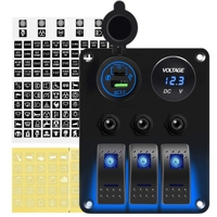 Panneau de commutation à 3 interrupteurs à bascule avec disjoncteur, prise USB 12V pour voiture, voltmètre, panneau de commutation à bascule LED étanche pour camping-car, camion, bateau