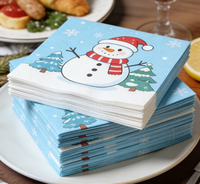 Serviettes en papier pour fête de Noël, motif bonhomme de neige, dessin animé mignon, flocons de neige imprimés, décoration de table hivernale pour la veille de Noël, fournitures pour fête de Noël