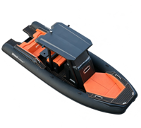 Bateau pneumatique rigide en aluminium haut de gamme LUX750 RIB750 7,5 m, siège en cuir orange de luxe, yacht RIB avec toit rigide