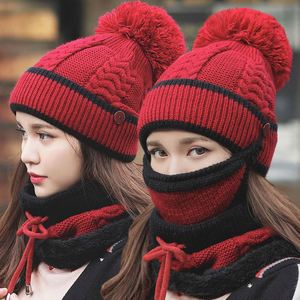 قبعة شتوية 3 في 1 للنساء، قبعة دافئة مبطنة بالصوف مع وشاح وقناع للأنشطة الخارجية - Product Image 3