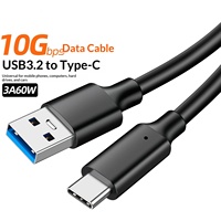 Cable de Datos USB 3.2 a Tipo-C, Transferencia de 10 Gbps para Discos Duros Externos y Computadoras, Carga Rápida de 60W, Material de PVC de Alta Velocidad