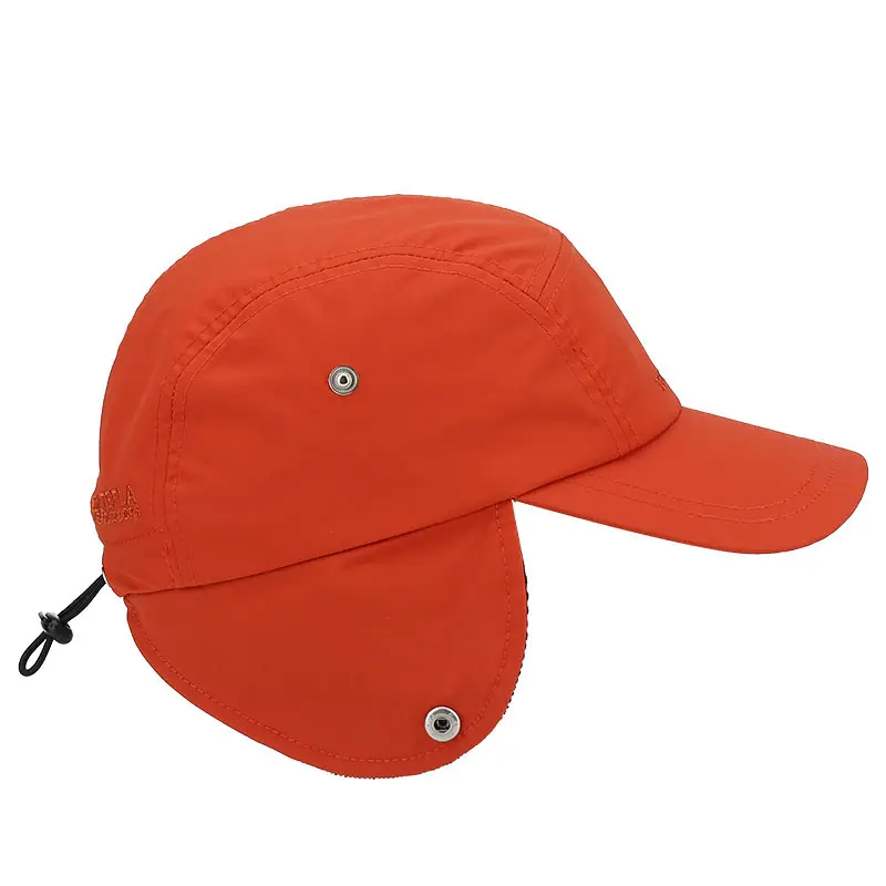 Sesuaikan desain Anda sendiri Logo mewah topi bisbol tertekan musim dingin hangat Earflap topi bisbol oranye