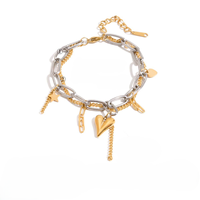 Bracelet en acier inoxydable plaqué or 18 carats bicolore avec breloque cœur et étoile, bracelet superposable pour fille branchée