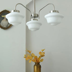 Lámpara de Araña Nórdica Vintage para Sala de Estar, Decoración de Hotel, Metal Plateado, Pantalla de Cristal Opal Blanco, 3 Cabezas, Lámpara de Techo Minka Lavery - Product Image 3