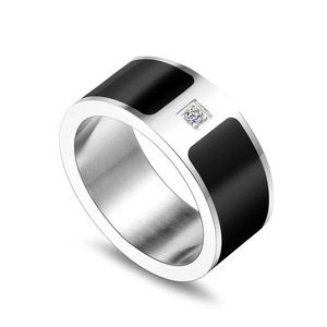 Titanium Steel <b>Ring</b> Black White Minimalist <b>Couple</b> <b>Ring</b> With Diamond Bezel Setting Wedding Jewelry SA596 - Product Image 5