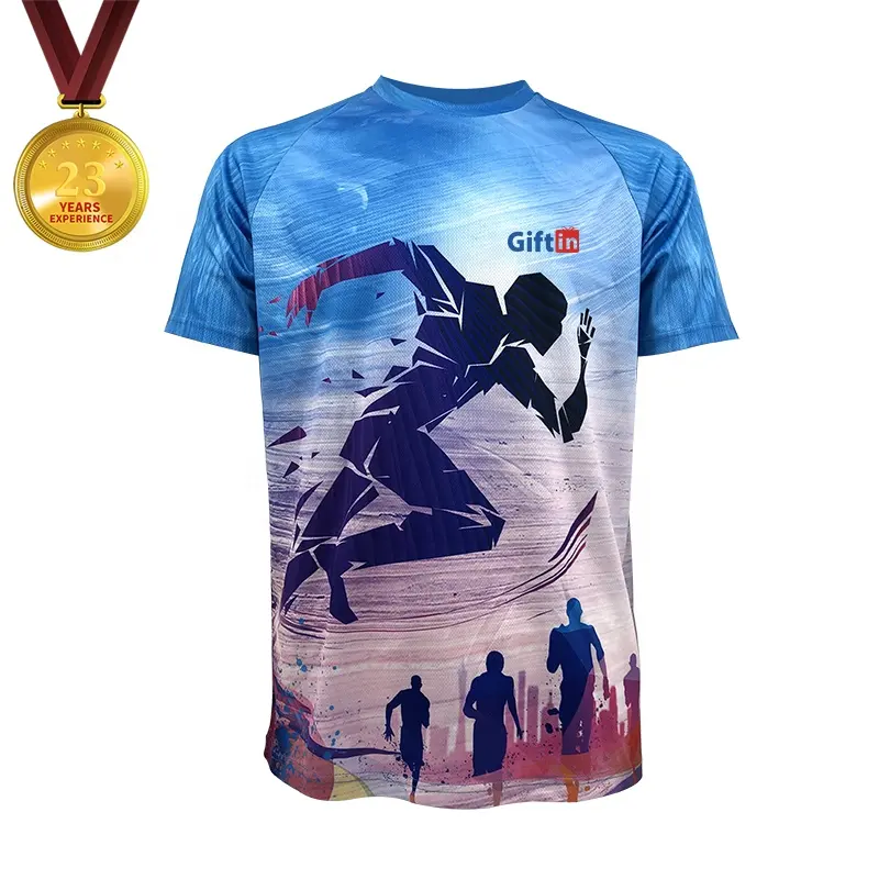 % 100% Polyester serin hızlı kuru maraton Tshirt, koşu tişörtü süblimasyon t-shirt hediye