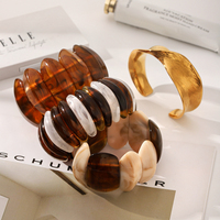 Bracelet élastique tendance KITI en résine et acier inoxydable plaqué or 18 carats, motif tortue, bijou fantaisie en acrylique