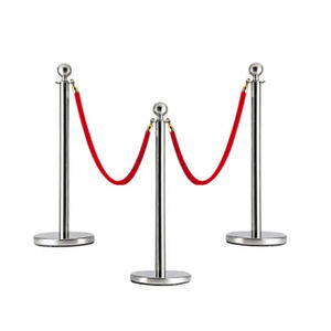 Barriere in Corda di Velluto Rosso Cromato VIP per Code, Pali in Acciaio con Punta a Sfera Argento, Pali per Controllo Folla, Barriere per il Traffico - Product Image 6