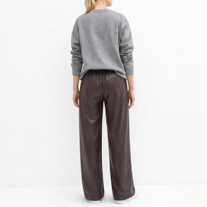 <span class=keywords><strong>Pantaloni</strong></span> <span class=keywords><strong>in</strong></span> <span class=keywords><strong>Pelle</strong></span> <span class=keywords><strong>con</strong></span> Coulisse Casual per Donna, Produzione OEM Personalizzata, Vita Elastica, Gamba Dritta - Product Image 3