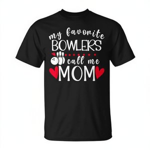 Camiseta de béisbol para adultos unisex de manga corta con cuello redondo y estampado serigráfico: Mis bowlingistas favoritos me llaman mamá - Product Image 2