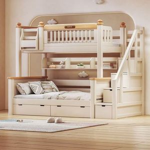 Chambre d'enfant en palissandre Lits superposés en bois exquis avec tiroirs Escalier et armoire de rangement pour livres <span class=keywords><strong>Lit</strong></span> d'enfant avec <span class=keywords><strong>lit</strong></span> escamotable - Product Image 3