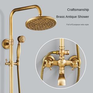 European-style Brass <strong>Bronze</strong> Finish <strong>Shower</strong> Set with Dual Handle Pause Jet Spray Patterns Lifting Sliding Rod Faucet for Bathroom - Product Image 3