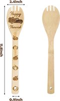 Ensemble d'ustensiles en bois thème automne 5 pièces, spatules et fourchettes en bambou, pour service de salade en cuisine, emballage en boîte, style design chinois fait main