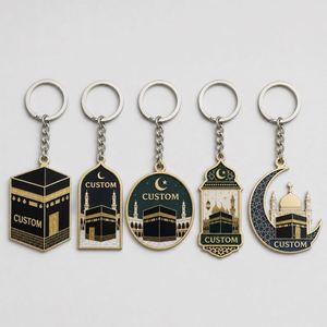 Llavero de Aleación de Zinc de Alta Calidad con Diseño de la Kaaba, Recuerdo Religioso Islámico de la Meca, Impresión UV, Forma Personalizada, Venta al Por Mayor - Product Image 1