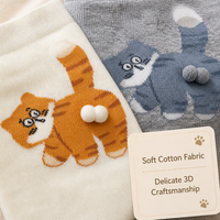 Chaussettes fantaisie en coton pour femmes, motif chat 3D avec pompons, 5 paires, idéales pour l'hiver, pour les amoureux des chats