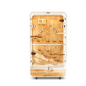 Décoration d'intérieur moderne pour oiseaux, cage à oiseaux de luxe élégante en bois et verre, base stable, résistante à l'usure, écologique, sûre, grande taille - Product Image 1