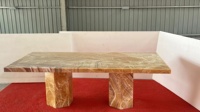 Tables de salle à manger Onyx miel translucide Calcite polie Arc-en-ciel Miel Sienne Table en marbre