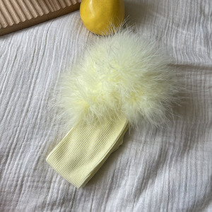 아기 소녀용 퍼리 페더 트림 니하이 삭스 유니폼 프레피 스타일 솔리드 컬러 부츠 스타킹 레그 워머 - Product Image 4