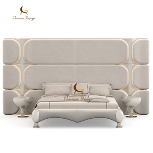 <b>LED</b> Decor Wall Soft Curved Frame Villa Bedroom Custom Premium Home Furnishing Set Luxury Designer Upholstered <b>Bed</b> - Product Image 2