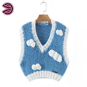 Pull tricoté en Crochet pour femme, motif géométrique tendance, solide, tricoté par ordinateur, automne