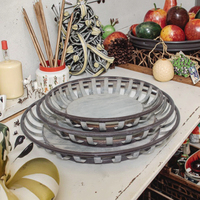 Ensemble de trois paniers en fil métallique vintage en forme de cercle en détresse Plateau de service écologique pour la décoration intérieure