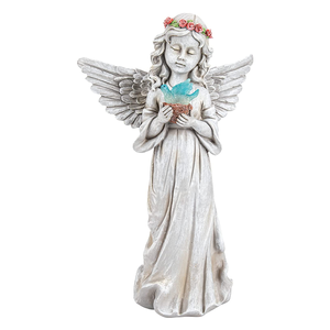 Sculpture de fille ange Statue de <span class=keywords><strong>jardin</strong></span> étanche en résine avec lumière solaire Décoration extérieure Figurine d'anges Hold Dove - Product Image 1
