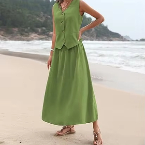 Comodo7 vente en gros nouvelle conception femmes lâche coton lin longue couleur pure taille Standard Simple OEM personnalisé décontracté longues robes - Product Image 1