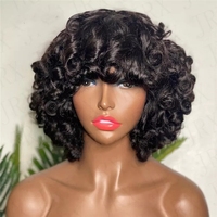 Perruques Courtes Bob en Cheveux Humains Bouclés et Volumineux avec Frange 13x4, Dentelle Transparente, Grade 12A, Cheveux Vierges Péruviens Funmi Curls, avec Baby Hair