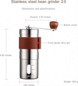 Moulin à café manuel en acier inoxydable, réglages ajustables, gaine antidérapante marron, broyeur conique portable 25g, pour la maison et l'extérieur - Product Image 2