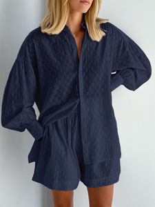 Completo Estivo da Donna: Camicia a Maniche Lunghe e Pantaloncini a Vita Alta, <span class=keywords><strong>Set</strong></span> Casual da Casa, Taglie <span class=keywords><strong>S</strong></span>/5XL - Product Image 4
