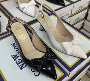 Chaussures pour femmes, talons hauts quotidiens, chaussures en cuir verni avec ruban, sandales à talons de 7 cm, pointures 36-40, fabriquées en Turquie - Product Image 1