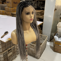 Perruque complète en fibre haute température tressée à la main à trois brins, avec dentelle frontale 13x6, couleur gris sidéral, vente en gros d'usine pour femmes