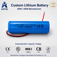 Перезаряжаемая литиевая батарея Custom 18650 3.7V 1200mAh с выводами для Bluetooth-колонок и камер видеонаблюдения