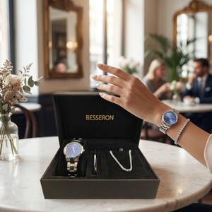 Ensemble de bijoux pour filles et femmes, simple et élégant, avec bracelets en cristal, montre de luxe, ensemble cadeau tendance à quartz - Product Image 4