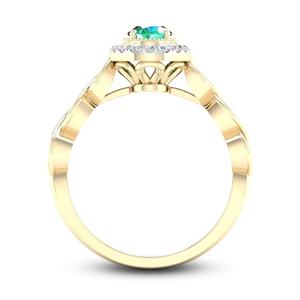 Anillo de Boda para Mujer con Halo Ovalado, Chapado en Oro de 14K, con Esmeralda y Circonita Cúbica, Venta al Por Mayor de Moda - Product Image 3