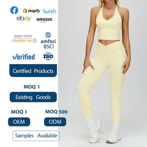 XIANDA OEM Custom Blank Logo Women Plus Size Halter Sporty Tank Top Tight Scrunch <strong>Leggings</strong> Outdoor Running 2-piece Sportswear - Product Image 4