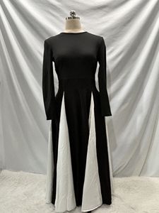 Vestidos musulmanes elegantes de manga larga para mujer Nuevo choque de color blanco y negro con patchwork de lazo - Product Image 4
