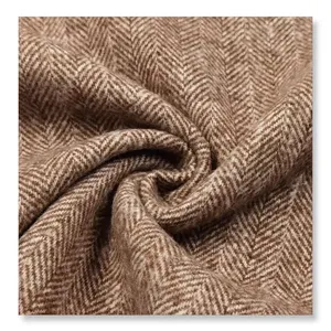 Textiles Italian Woven Brushed Tweed Wool Suit Fabric 100% Polyester Herringbone Winter Fabric