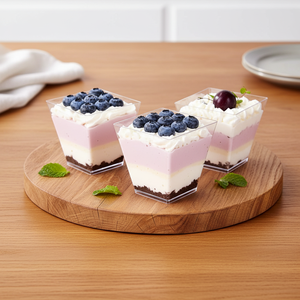 YOUBET Plastic Dessert Cups 8oz Clear Square Cups Mini Appetizer Cup Tasting Spoons <strong>Pudding</strong> Fruit Yogurt <strong>Parfait</strong> - Product Image 3